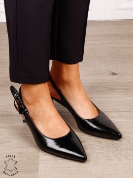 Pantofi dama eleganti cu toc mic si fundita laterala CRL1607 Negru - Img 3