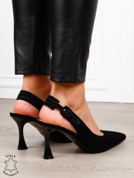Pantofi dama eleganti cu toc subtire si varf ascutit din piele naturala intoarsa CRL1610 NEGRU - Img 4
