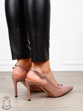 Pantofi dama eleganti din piele naturala Lacuita cu toc subtire clasic CRL1635 ROZ - Img 4