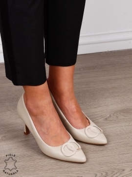 Pantofi Eleganti dama din piele naturala cu catarama CRL1576 BEJ - Img 2