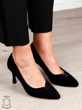 Pantofi Eleganti dama din piele naturala intoarsa cu catarama CRL1577 NEGRU - Img 2