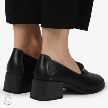 PANTOFI ELEGANTI DIN PIELE NATURALA CU TOC MIC CRL01383 NEGRU - Img 3