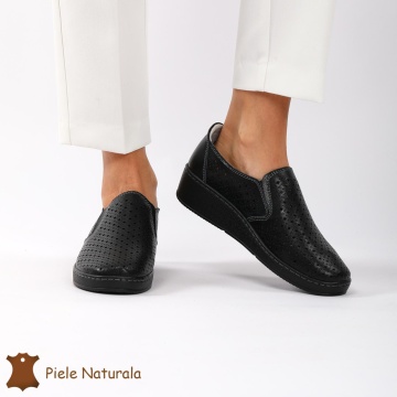 Pantofi Perforati dama din Piele Naturala cu mici perforatii CRL0193 NEGRU - Img 3