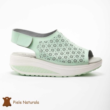 Pantofi Perforati dama din Piele Naturala cu talpa inalta CRL0187 VERDE - Img 2
