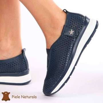 Pantofi Perforati Dama Piele naturală CRL0098 NAVY - Img 1