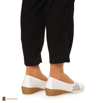 Pantofi Perforati Dama Piele Naturala Slip-on CRL0077 ALB - Img 4