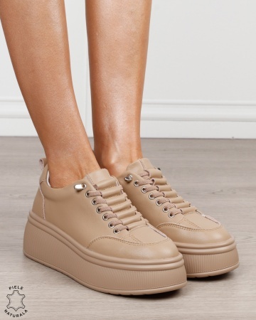 Pantofi sport damă din piele naturală cu șiret special CRL1880 KHAKI - Img 3