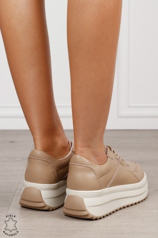 Pantofi sport damă din piele naturală cu talpă înaltă și design modern CRL1881 KHAKI - Img 3