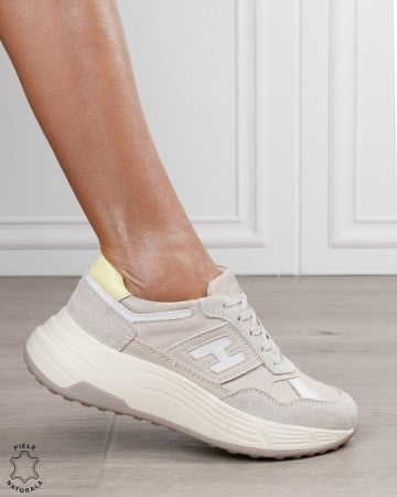 Pantofi sport damă din piele naturală în combinație de culori CRL1879 BEJ