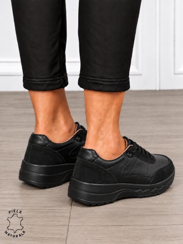 Pantofi sport damă din piele naturală și piele întoarsă cu design modern CRL1896 NEGRU - Img 3
