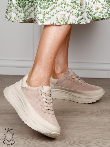 Pantofi sport din piele naturală cu design contemporan CRL1814 BEJ - Img 2