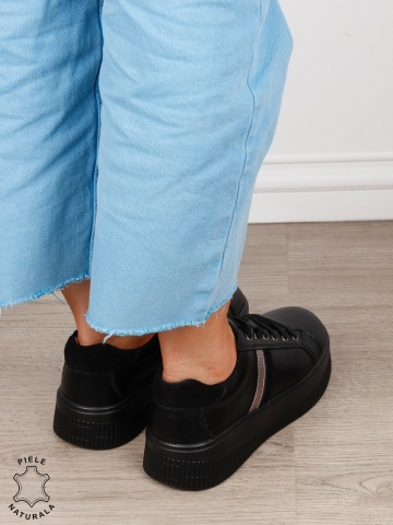 Pantofi sport din piele naturală cu finisaje premium CRL1811 NEGRU - Img 3