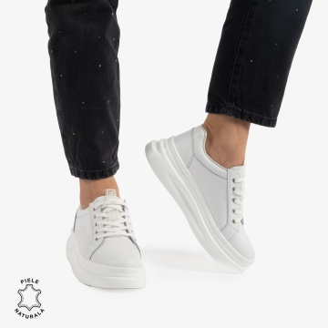 Pantofii casual piele naturala CRL0763 ALB - Img 3