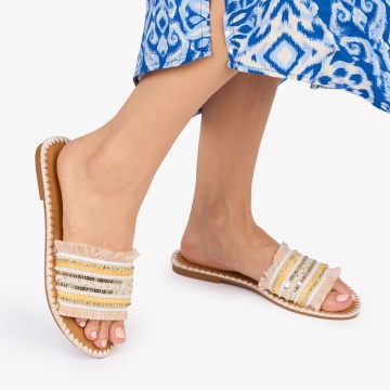 PAPUCI dama Piele ECOLOGICA CU strasuri stil Mexican CRL1013 Culoare: Bej - Img 3