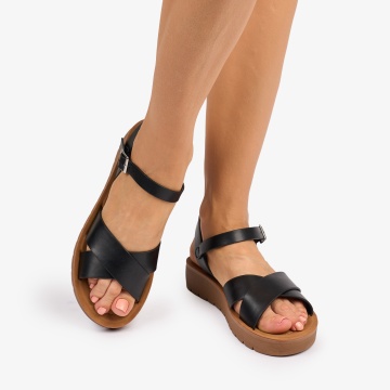 SANDALE dama din Piele ECOLOGICA CU BRETELE MODEL SIMPLU CRL1094 CULOARE: NEGRU - Img 3
