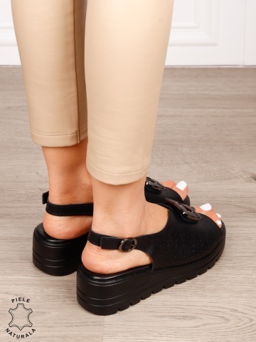 Sandale damă din piele naturală cu detaliu tip cataramă frontală CRL1659 NEGRU - Img 3