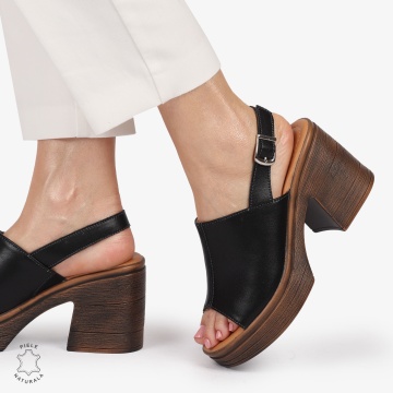 Sandale DAMA DIN PIELE NATURALA CU TOC GROS CRL1409 NEGRU - Img 2
