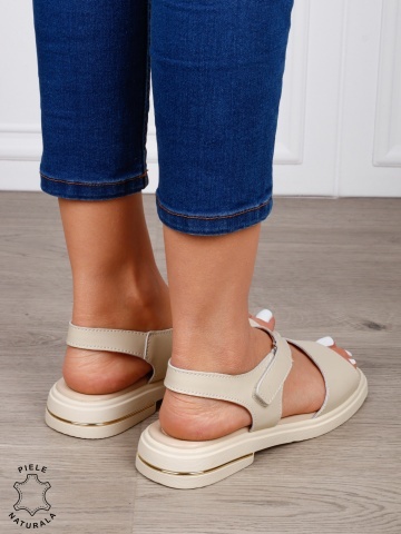 Sandale damă din piele naturală model casual cu talpă joasă și design modern CRL1646 BEJ - Img 2