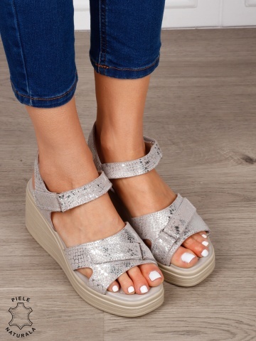 Sandale damă din piele naturală model premium cu platformă CRL1649 GRI - Img 2