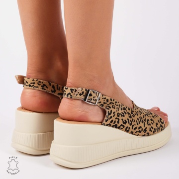 SANDALE Dama DIN Piele Naturala TALPA INALTA SI IMPRMEU LEOPARD CRL1435 - Img 4