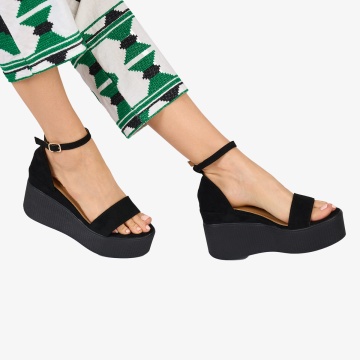 SANDALE dama Piele ECOLOGICA INTOARSA CU PLATFORMA CRL1010 Culoare: Negru - Img 3