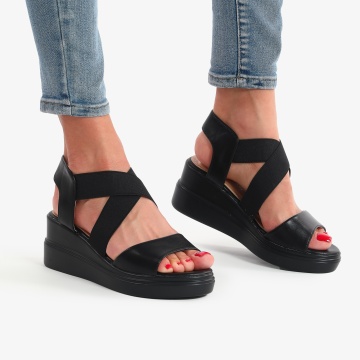 SANDALE DIN PIELE ECOLOGICA CU PLATFORMA CRL0735 Negru - Img 2