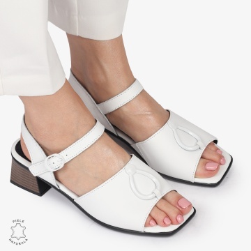 Sandale elegante din piele naturală CU CATARAMA SI VARF DECUPAT CRL1402 ALB - Img 3