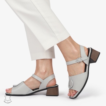Sandale elegante din piele naturală CU CATARAMA SI VARF DECUPAT CRL1402 GRI - Img 4