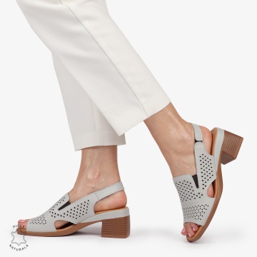Sandale elegante din piele naturală CU STIL AJURAT CRL1404 GRI - Img 2