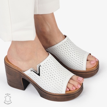 Sandale elegante din piele naturală CU TOC GROS SI INALT CRL1405 ALB - Img 3