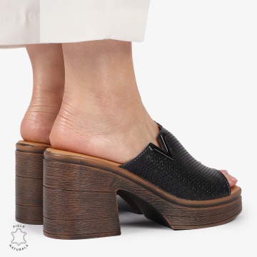 Sandale elegante din piele naturală CU TOC GROS SI INALT CRL1405 NEGRU - Img 4