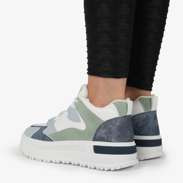SNEAKERS din PIELE ECOLOGICA SI TEXTIL CRL1282 ALBASTRU - Img 2