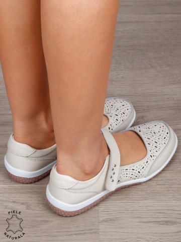 Balerini dama din Piele Naturala cu inchidere velcro CRL1548 BEJ - Img 3