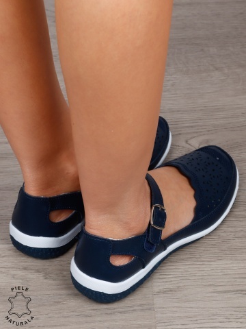 Balerini dama din Piele Naturala cu inchidere velcro si catarama CRL1549 NAVY - Img 4