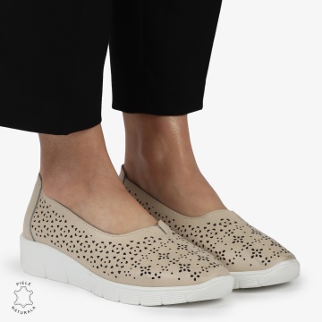 Balerini dama din Piele Naturala CU MICI PERFORATI CRL1416 BEJ - Img 2