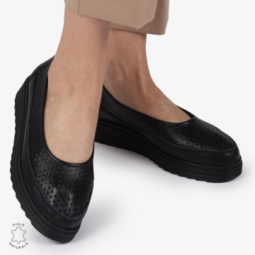 Balerini dama din Piele Naturala cu talpa groasa CRL0172 NEGRU - Img 3