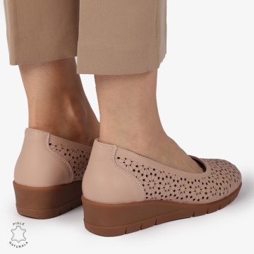 Balerini dama din Piele Naturala cu talpa groasa si Perforati CRL01381 ROZ - Img 4