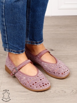 BALERINI dama din piele naturala Intoarsa cu barete SI DESIGN UNIC CRL1629 ROZ - Img 3