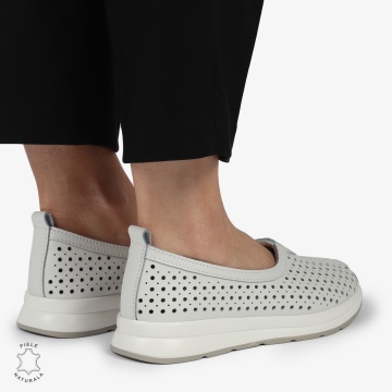Balerini dama din Piele Naturala PERFORATA CU FUNDITA CRL1417 ALB - Img 4