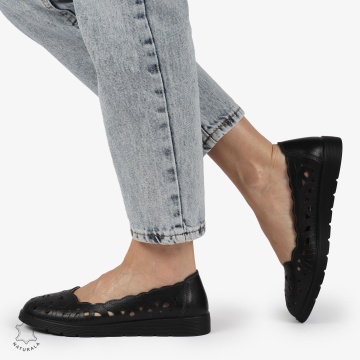 BALERINI dama din Piele naturala PERFORATA SLIP-ON CRL1357 NEGRU - Img 2