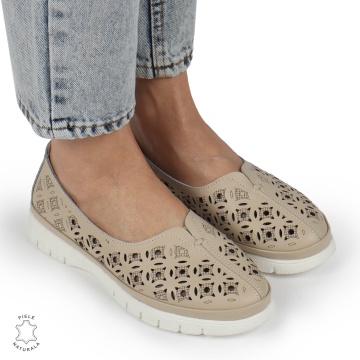 BALERINI dama din Piele naturala PERFORATA SLIP-ON CRL1360 BEJ - Img 2