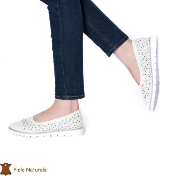 Balerini Dama Piele naturală CRL0030 ALB