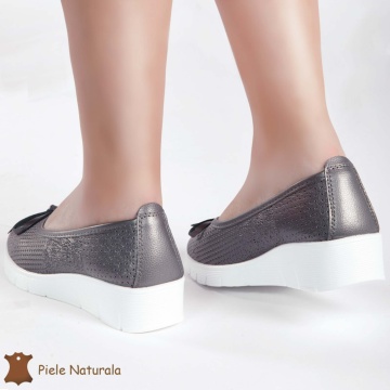 Balerini Gri din Piele Naturala cu talpa groasa CRL0171 - Img 2