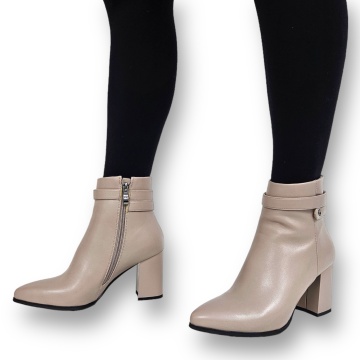 Botine DAMA din PIELE Ecologica cu FERMOAR si Catarama CRL0926 CULOARE: Bej - Img 5