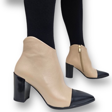 Botine DAMA din PIELE Ecologica cu FERMOAR si Catarama CRL0932 CULOARE: Bej - Img 2