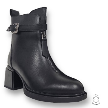 Botine DAMA din PIELE NATURALA CU TOC GROS CRL0904 CULOARE: NEGRU - Img 2