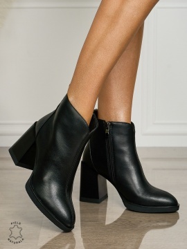 Botine DAMA din PIELE NATURALA CU TOC GROS CRL1496 Negru - Img 2