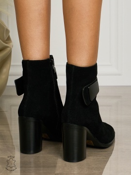 Botine DAMA din PIELE NATURALA CU TOC GROS CRL1504 Negru Suede - Img 3
