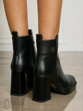 Botine DAMA din PIELE NATURALA CU TOC GROS CRL1505 Negru - Img 3