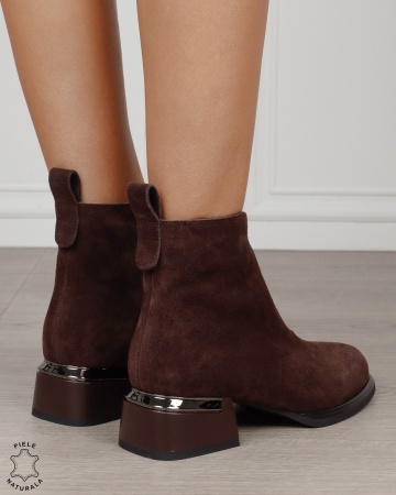 Botine damă din piele naturală Intoarsa cu elastic frontal CRL1882 CAFENIU - Img 4